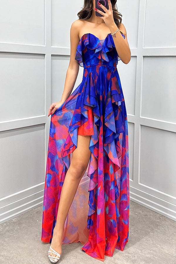 Georgia – Robe Maxi Bustier Volants Dégradé Fendue