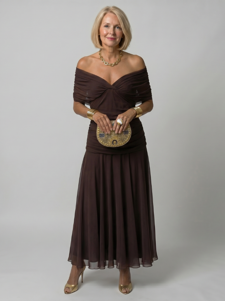 Calen – Robe Midi Épaules Dénudées Fluide