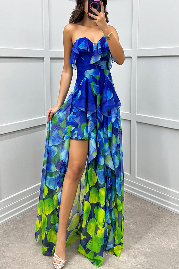 Georgia – Robe Maxi Bustier Volants Dégradé Fendue
