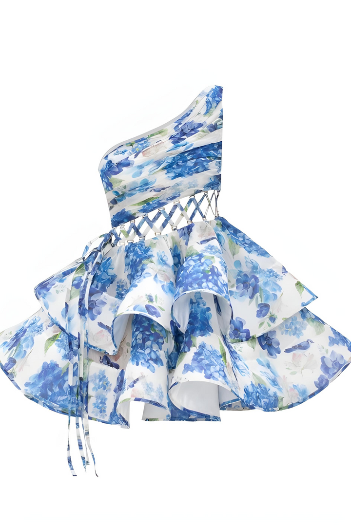 Daphne – Mini Robe Florale Une Épaule