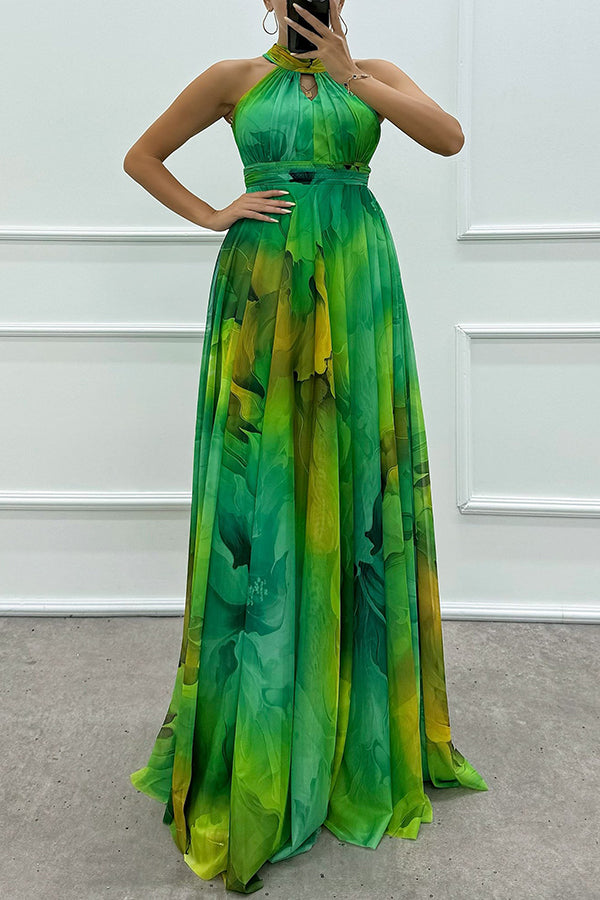 Elaine – Robe Maxi Tulle Florale Halter Découpée