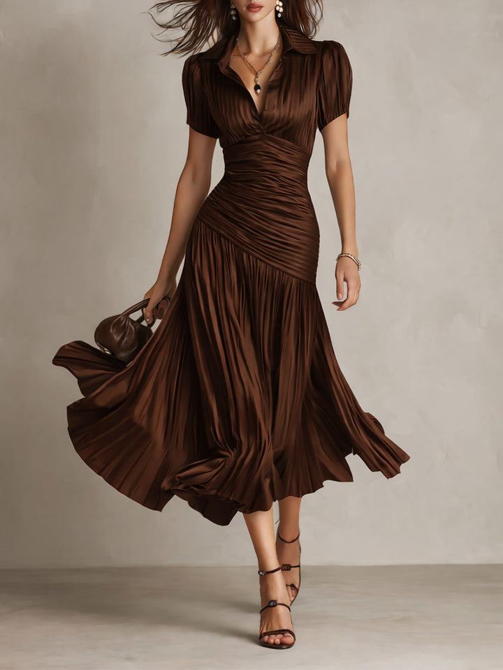 Adriana – Robe Midi Satin Rayé Rétro