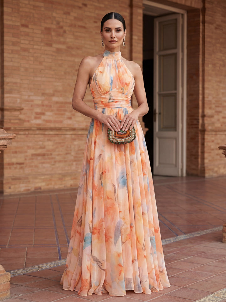 Esther™ – Robe Halter Imprimé Aquarelle