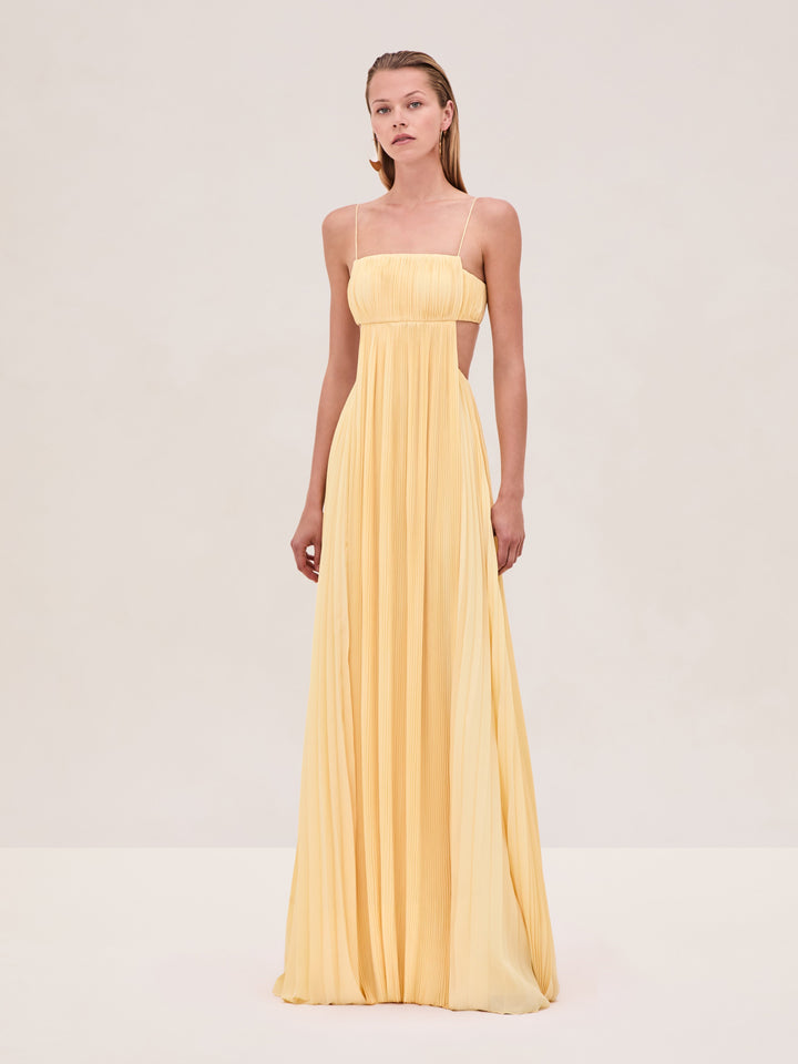 Varranza – Robe Maxi Plissée Taille Découpée