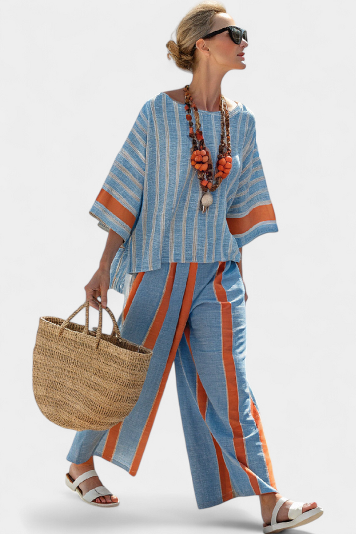 Velmere – Top Rayé Terracotta & Pantalon Lin
