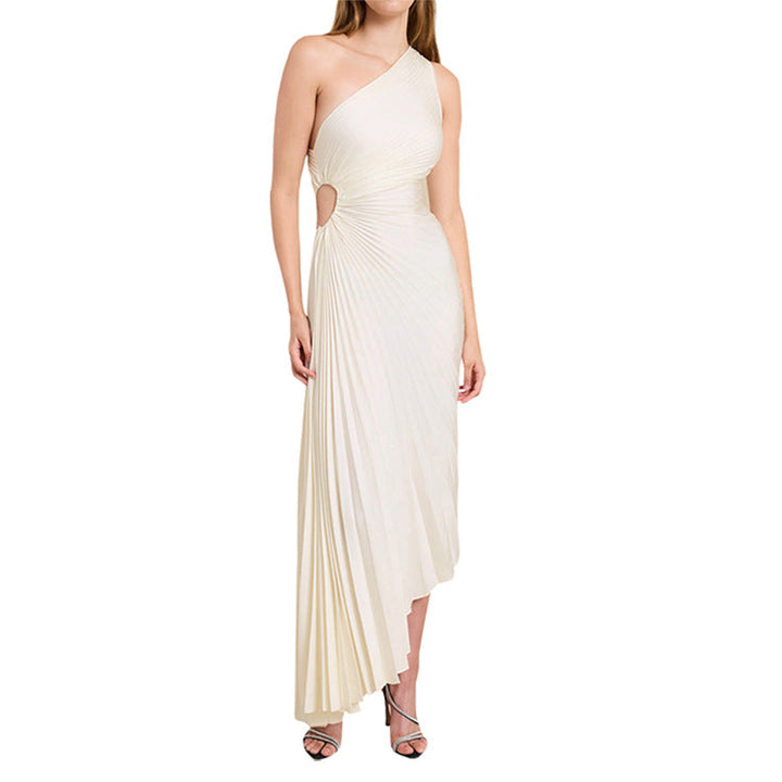 Sylviana – Robe Midi Une Épaule Plissée
