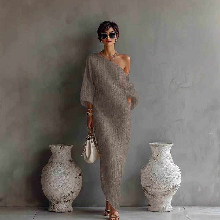 Aurora – Robe Maxi Fluide Ivoire Une Épaule