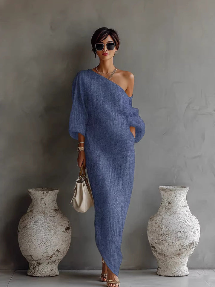 Aurora – Robe Maxi Fluide Ivoire Une Épaule
