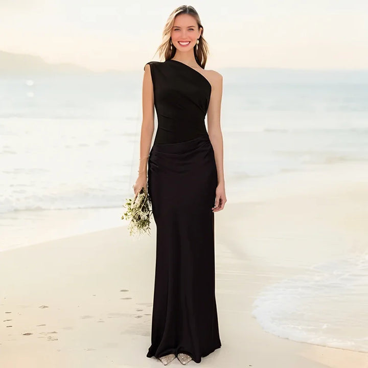 Sophia – Robe Maxi Satin Une Épaule