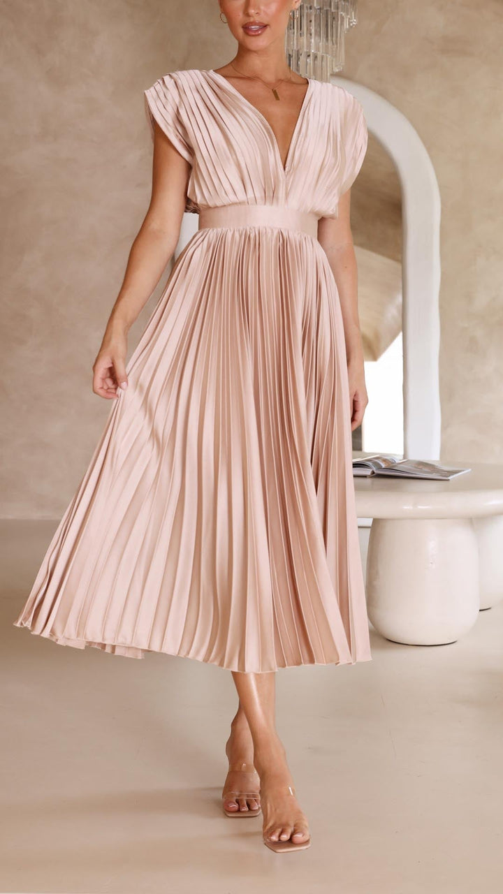 Maria – Robe Midi Plissée Élégante