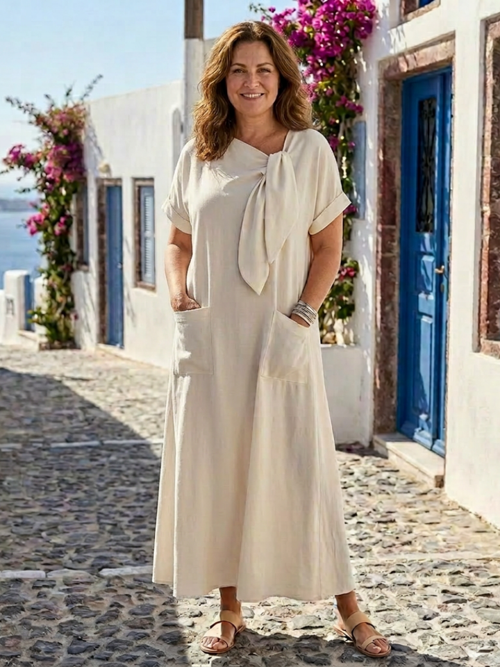 Elowyn – Robe Maxi Col Rond Manches Courtes & Poches
