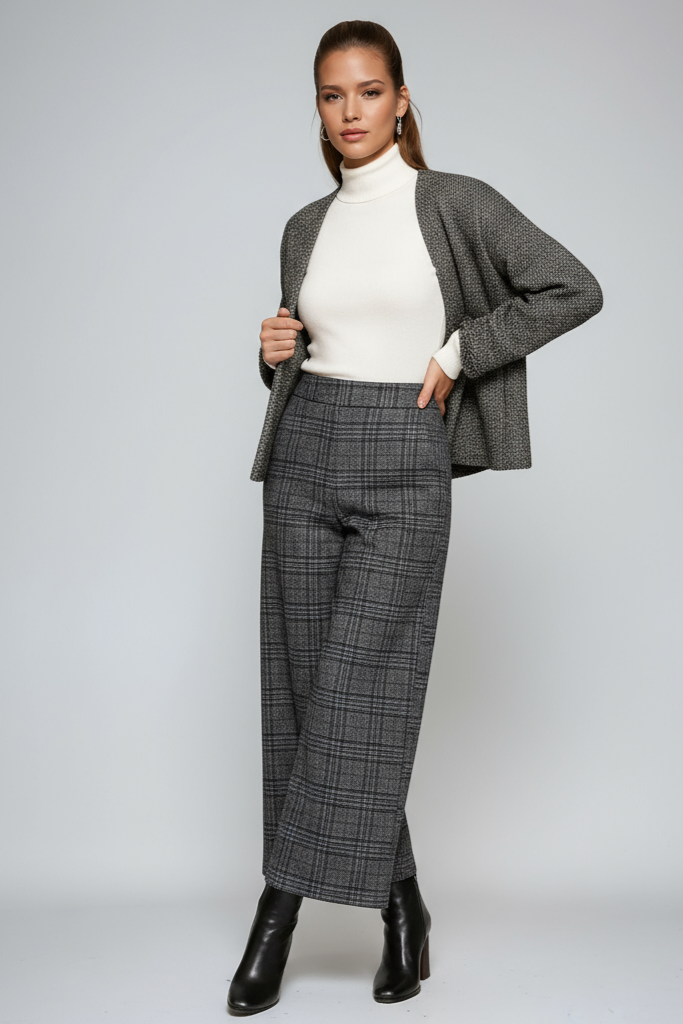 Amara – Pantalon Taille Haute Carreaux
