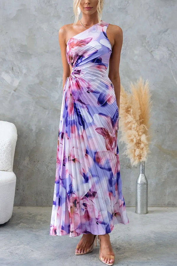 Deja – Robe Maxi Florale Une Épaule Plissée