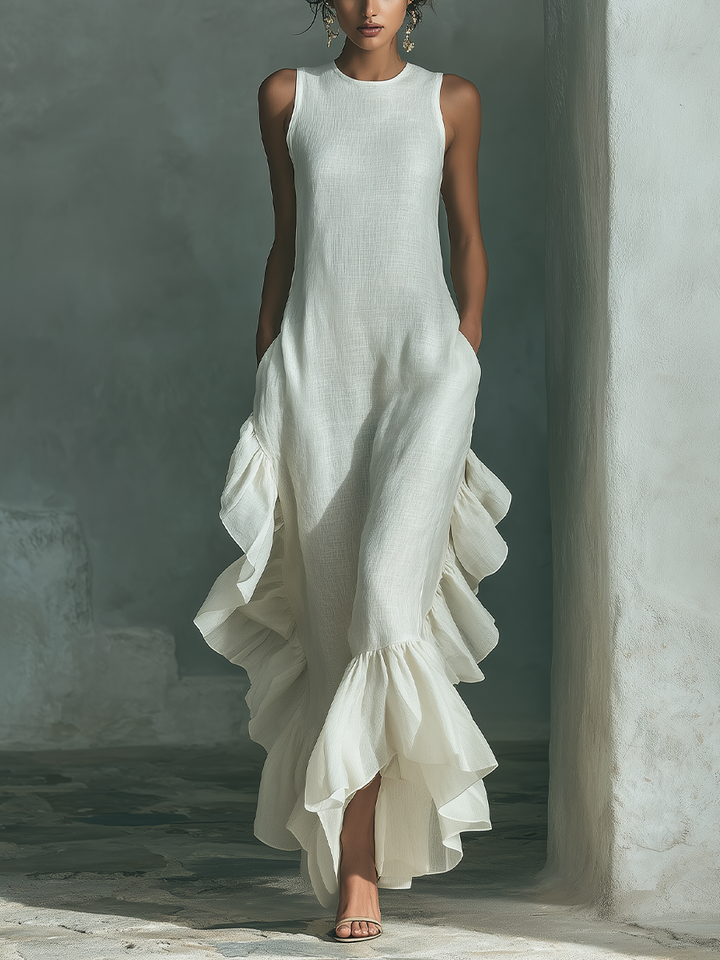 Sophie – Robe Maxi Lin Ivoire Sans Manches
