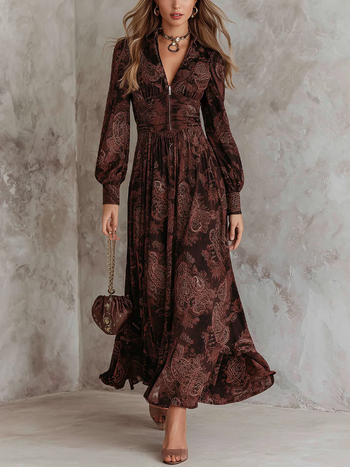 Marlene – Robe Midi Paisley Col Zippé