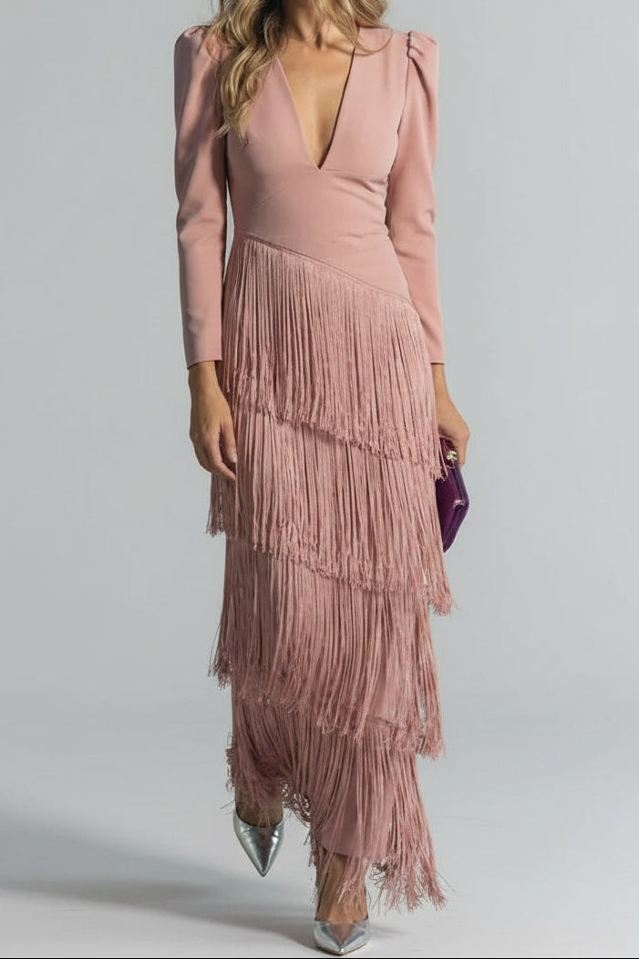Clara – Robe Élégante Manches à Franges