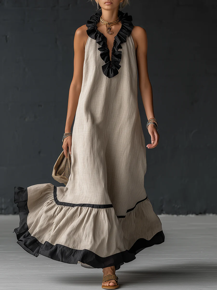 Celestine – Robe Maxi Color-Block à Volants