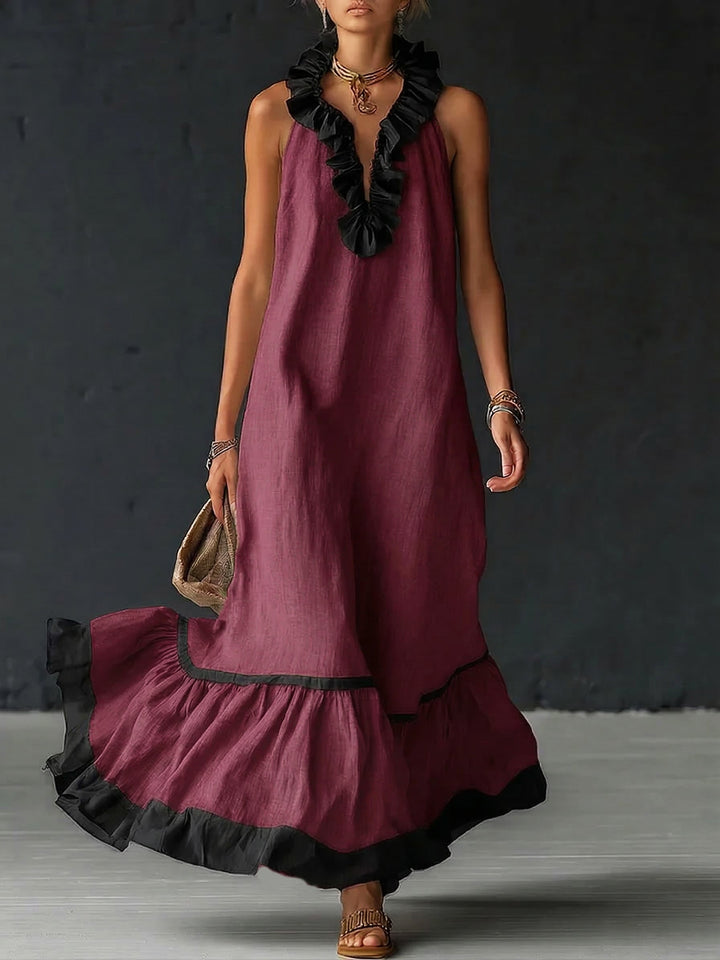 Celestine – Robe Maxi Color-Block à Volants