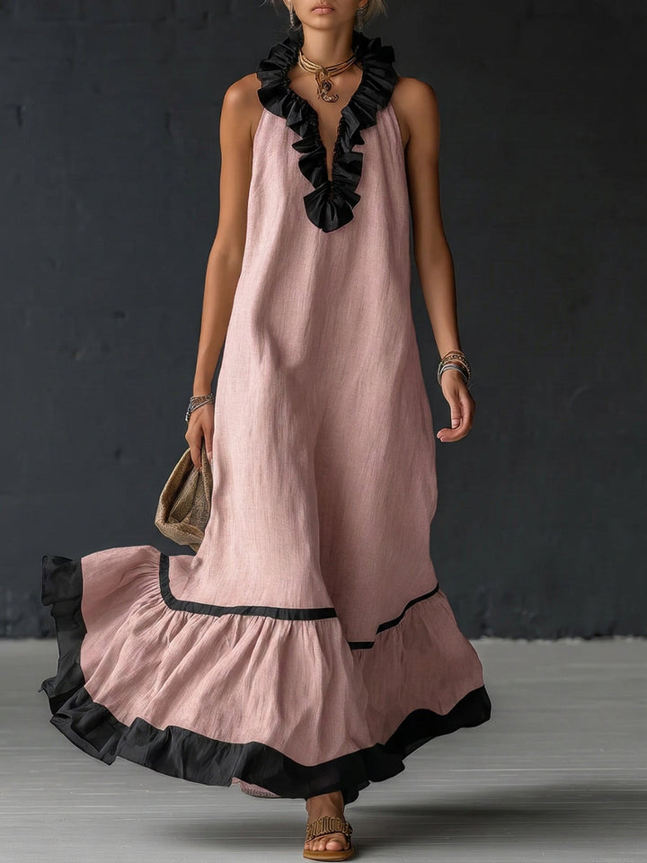 Celestine – Robe Maxi Color-Block à Volants