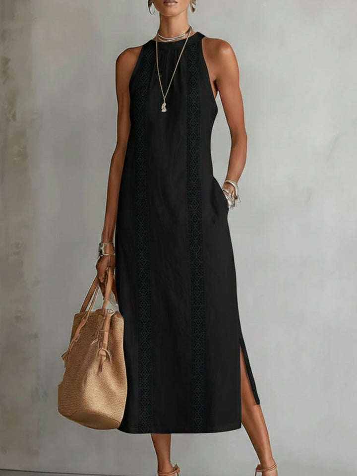 Jimena – Robe Midi Lin Col Mandarin