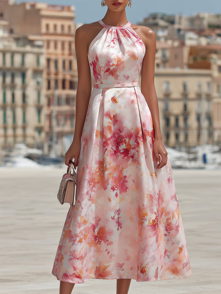 Violetta – Robe Midi Halter Aquarelle Florale