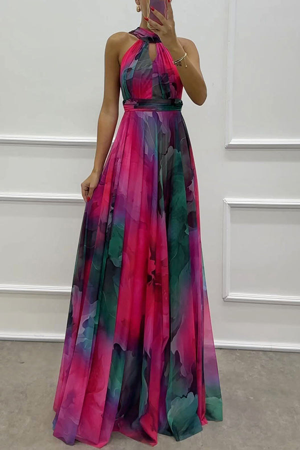 Elaine – Robe Maxi Tulle Florale Halter Découpée