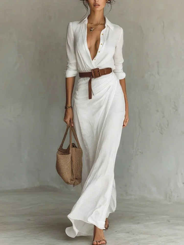 Kiara – Robe Maxi Col Revers Manches Longues