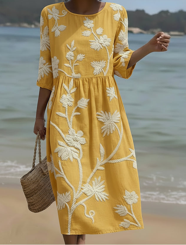 Yassy – Robe Midi Imprimé Fleurs & Plantes