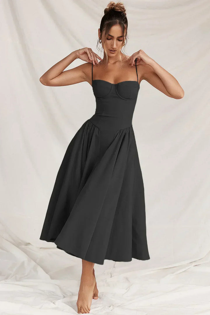 Nina – Robe Midi Corset Sans Manches