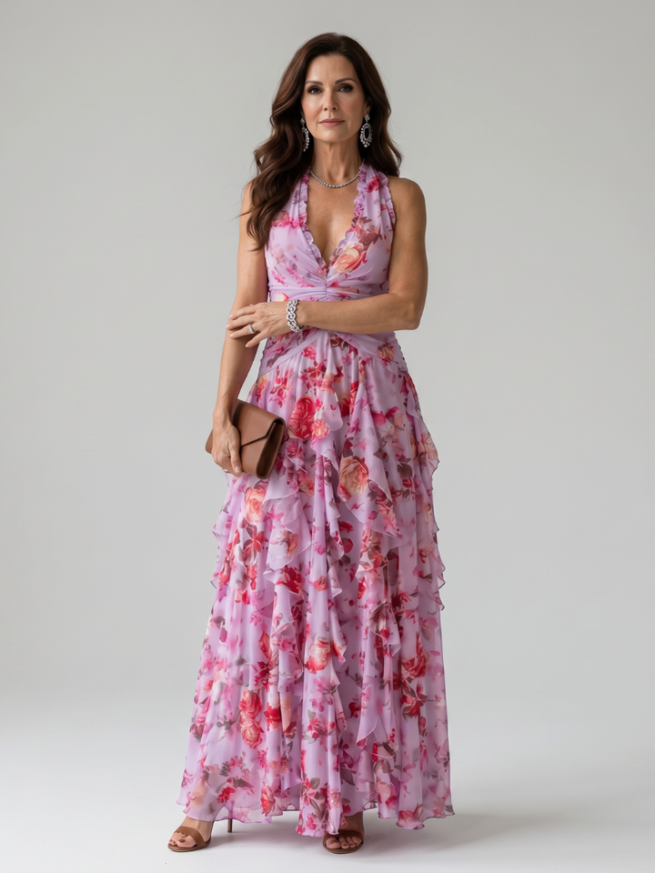 Nori – Robe Maxi Florale Halter Froncée