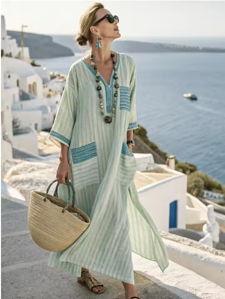 Ariella – Robe Maxi Rayée Patchwork