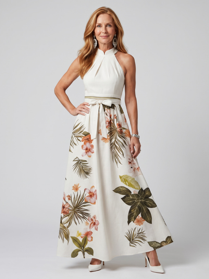 Meadow – Robe Maxi Halter Botanique Drapée