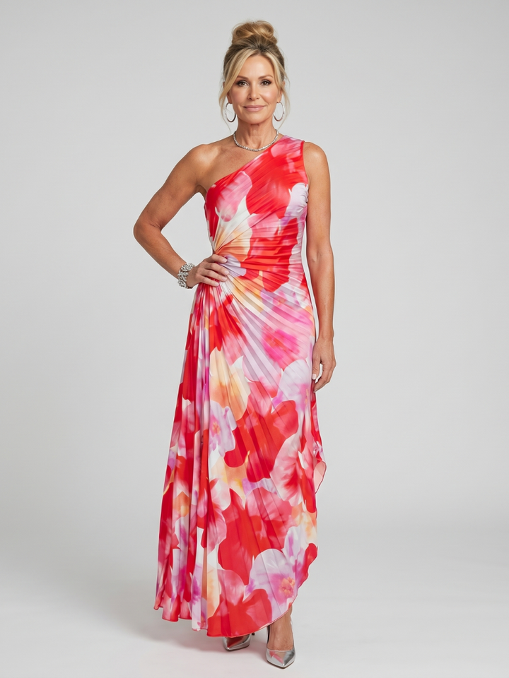 Taya – Robe Midi Une Épaule Plissée