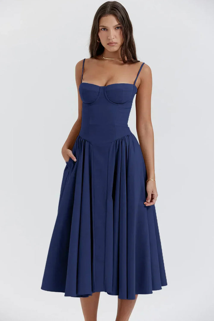 Nina – Robe Midi Corset Sans Manches