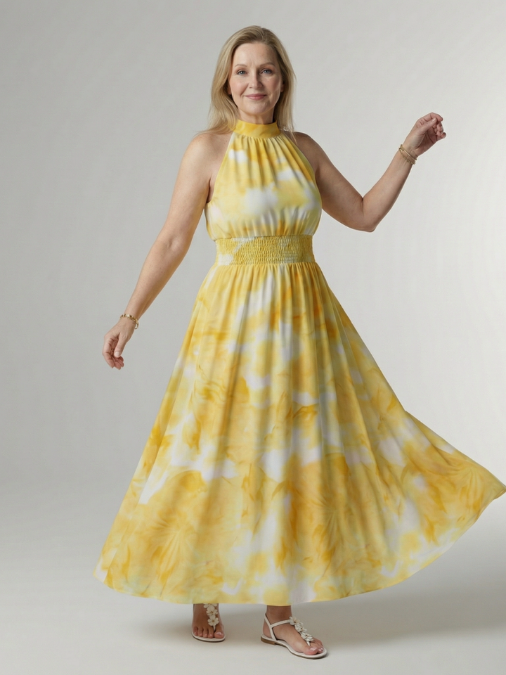 Sylin – Robe Midi Halter Froncée
