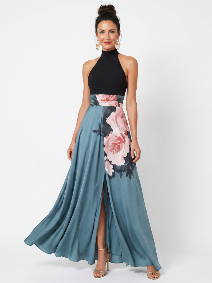 Olympas – Robe Maxi Halter Jupe Florale