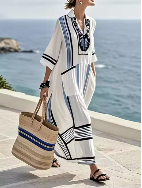 Ariella – Robe Maxi Rayée Patchwork