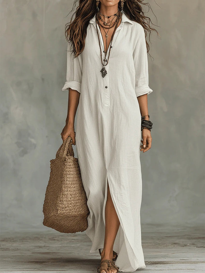 Soline – Robe Maxi Col V Boutonnée