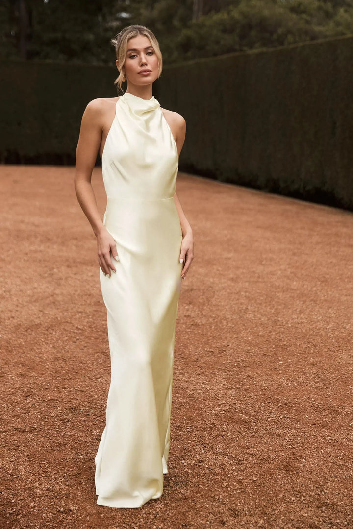 Aisha™ – Robe Maxi Satin Col Cascade