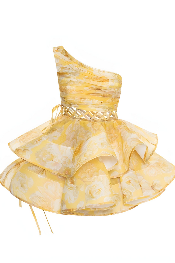 Daphne – Mini Robe Florale Une Épaule