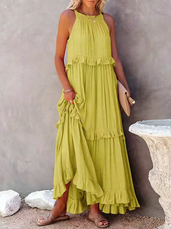 Ilona – Robe Halter à Volants & Poches