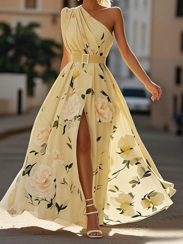 Sella – Robe Maxi Chiffon Une Épaule