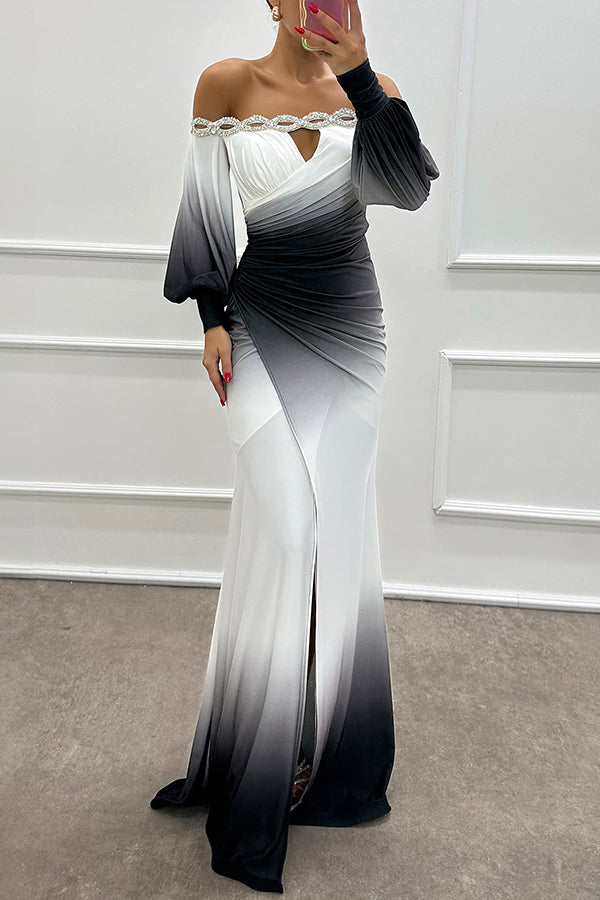 Julieta – Robe Maxi Épaules Dénudées Dégradé Fendue