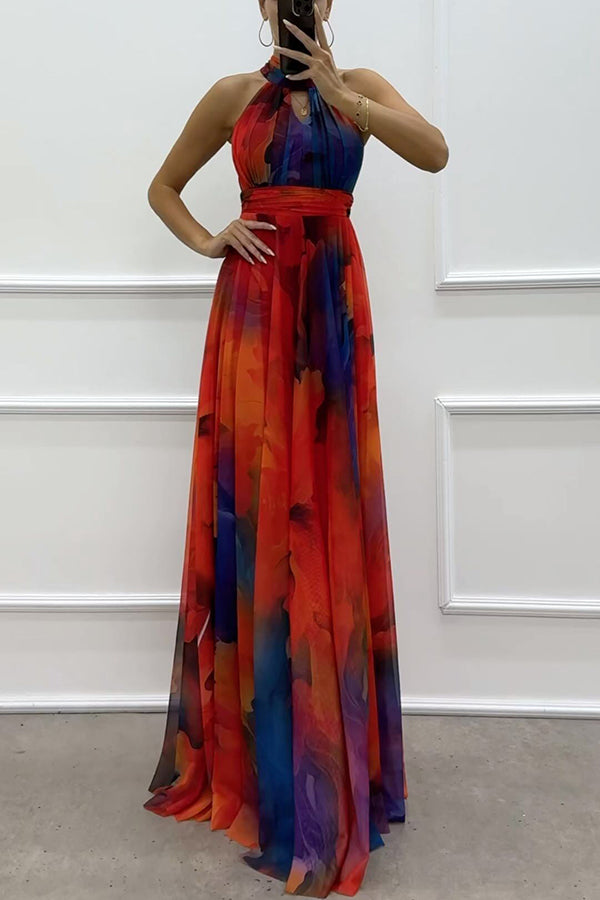Elaine – Robe Maxi Tulle Florale Halter Découpée