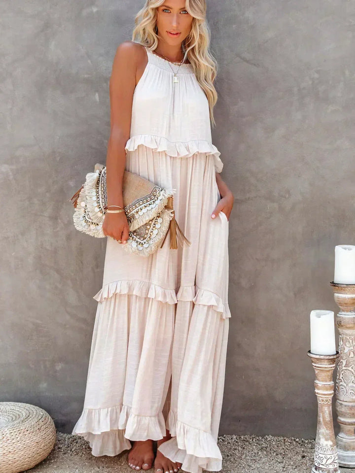 Ilona – Robe Halter à Volants & Poches