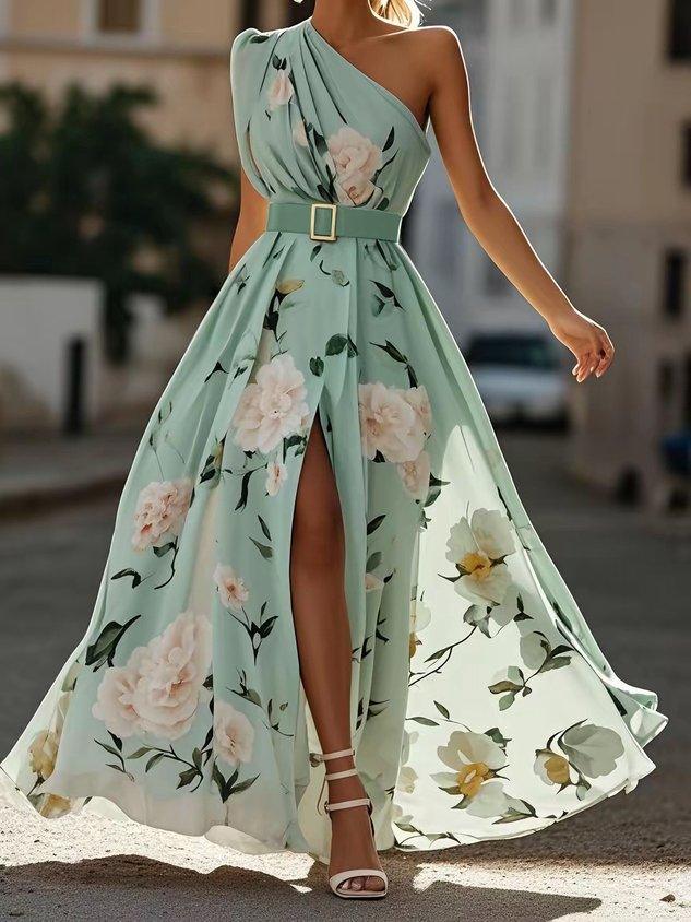 Sella – Robe Maxi Chiffon Une Épaule
