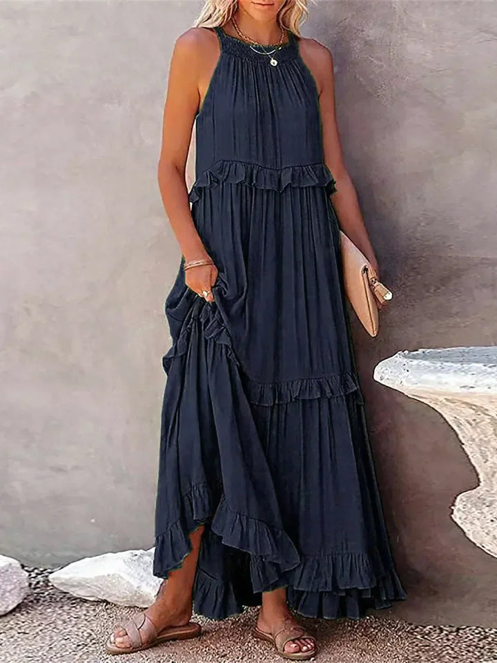 Ilona – Robe Halter à Volants & Poches