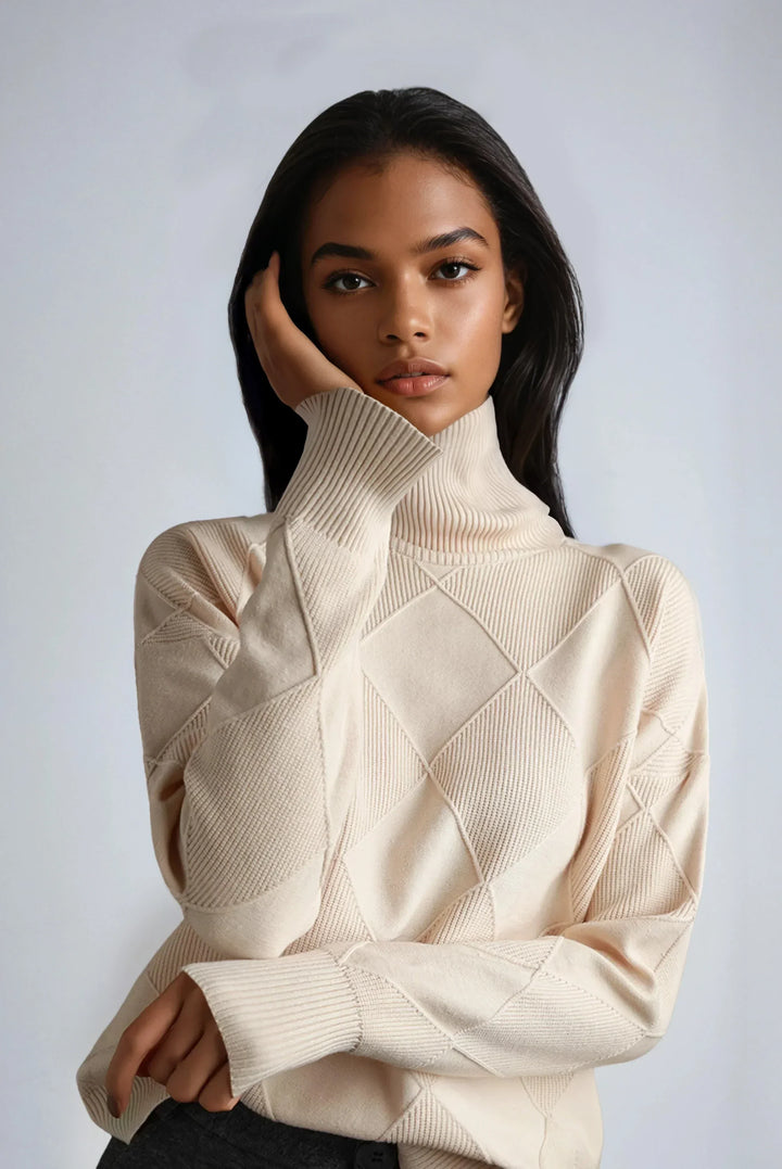 Livia – Pull Col Roulé Motif Losange