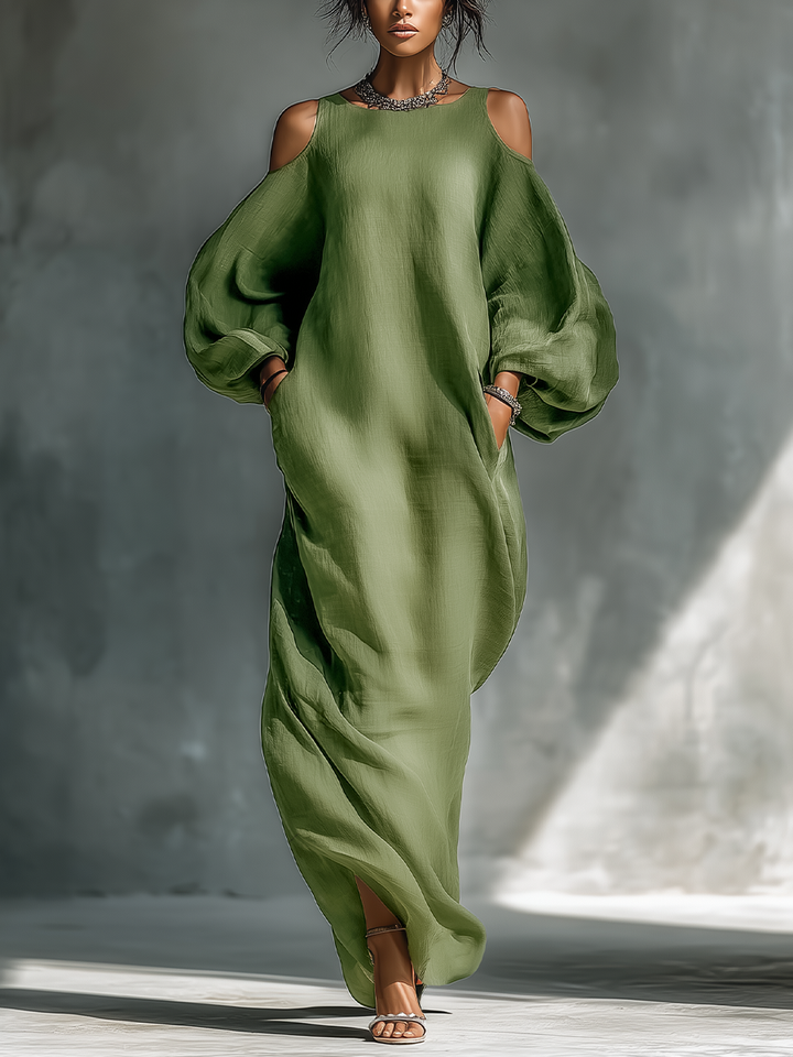 Georgina – Robe Maxi Épaules Dénudées Vert Clair