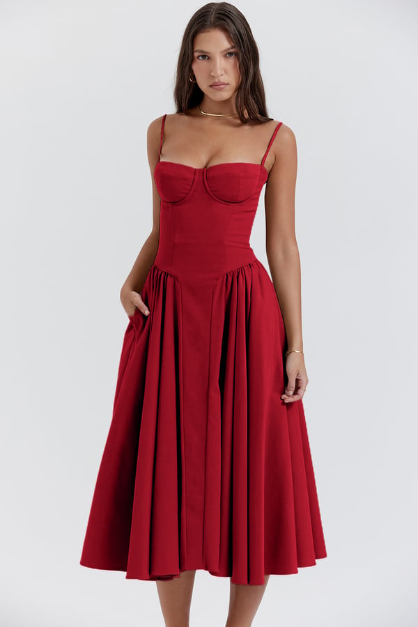 Nina – Robe Midi Corset Sans Manches